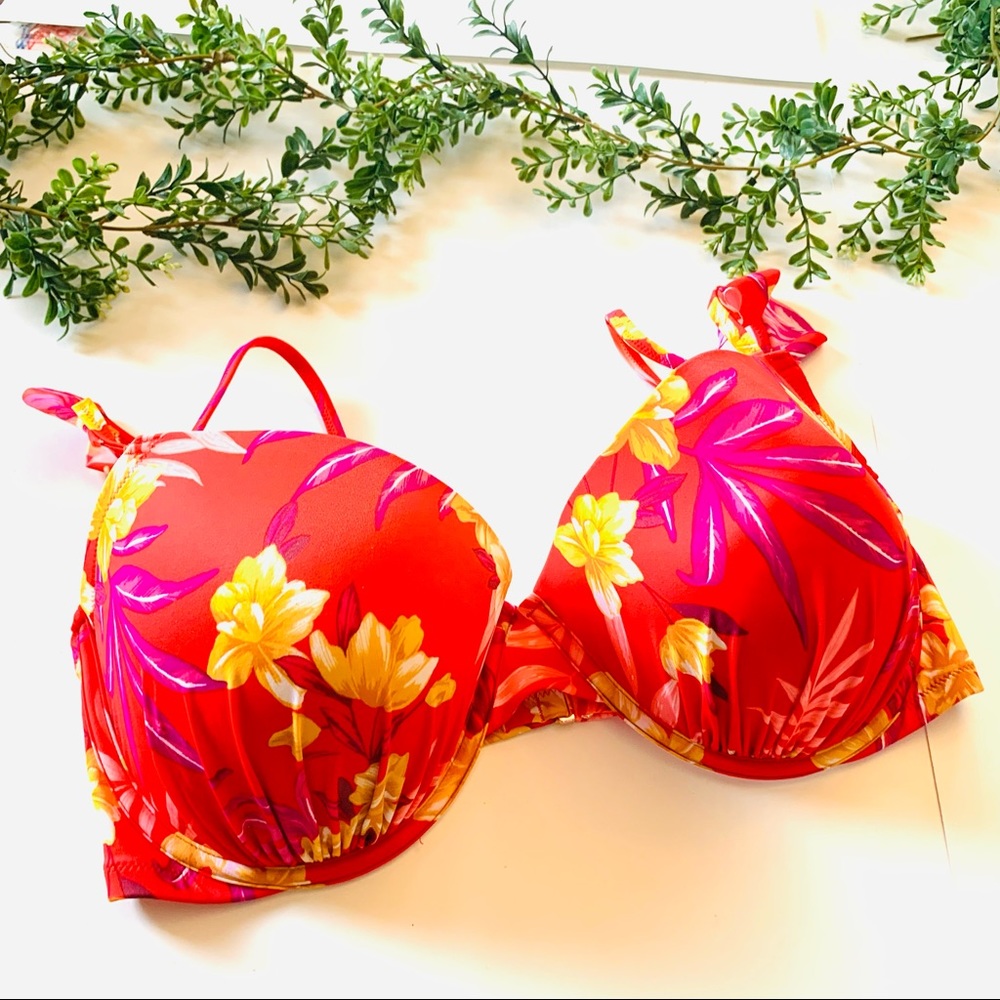 Shade & shore pink/yellow tropical floral bikini top 38DD